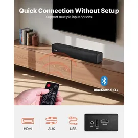 Vevor Soundbar für Smart TV, 2.0-Kanal, 450 mm kompakte TV-Lautsprecher für Projektor, Bluetooth-AUX-Anschluss, Fernbedienung, 80-W-Surround-Soun...