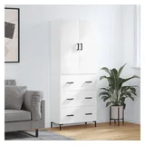 furnicato Highboard Weißes aus Holzwerkstoff und Metall 69,5 x 34 x 180 cm (1 St), Stabiler Schrank mit viel Stauraum und Tür für das Wohnzimmer weiß 34 cm x 180 cm x 34 cm