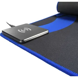 Hyrican Mauspad "Striker Qi Mauspad ST-MP15 inkl. 10W QI-Charger Micro-USB", blau (blau, schwarz, weiß), B/H/L: 29,5cm x 0,4cm x 77cm, Mauspads, integriertes kabelloses Ladegerät