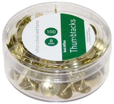Thumbtacks - 8 mm head diameter - gold - pack of 100
