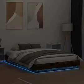 vidaXL Bettgestell mit LED Räuchereiche 140x200 cm
