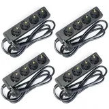 4 x G-L-T 4-Fach Mehrfachsteckdose schwarz Steckdosenleiste, Steckplätze 45 Grad gedreht, Kabel 1,4m, Steckerleiste