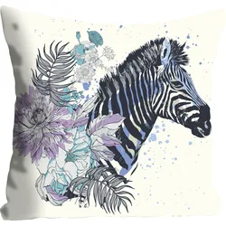 Dekokissen QUEENCE "Vesna", lila (violett, schwarz, bedruckt), B:40cm L:40cm, Polyester, Dekokissen_Sitzkissen_Kissenhüllen, Kissenhülle,Zebra,Blumen,Bunt,Tropisch,Muster,Wild,Exotisch,Natur