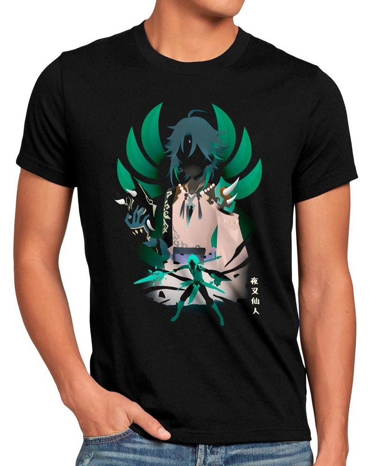 style3 Print-Shirt Herren T-Shirt Demon of the Mountains genshin impact teyvat fantasy schwarz 5XL