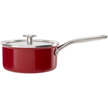 KitchenAid Steel Core Enamel Stielkasserolle mit Deckel (18cm/2l), deutsche Emaille, Induktionsgeeignet, backofenfest, spülmaschinenfest, Empire Rot