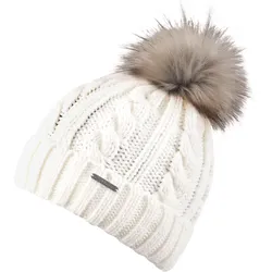 Bommelmütze CHILLOUTS "Joan Hat", Damen, weiß (off, weiß), Grobstrick, Strick, Kunstfaser, unifarben, Zopfmuster, feminin,klassisch,modisch,sportlich, Mützen, Mit Fake-Fur Pom Pom, Zopfmuster