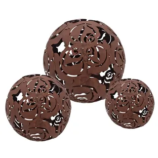 Spetebo Dekokugel Metall Deko Rostkugeln - 3er Set / 20 / 15 / 10 cm (Set, 3 St., Gartenkugeln), Garten Kugel mit Blumen Ornamenten braun