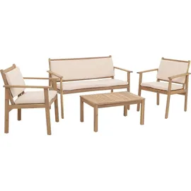 MCW Garten-Garnitur MCW-O19, Lounge-Set Sitzgruppe Bank Sessel Tisch, Holz Akazie MVG Stoff/Textil (180g/m2) ~ Kissen beige
