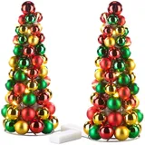 Britesta Kugel Weihnachtsbaum: 2er-Set LED-beleuchtete Weihnachtsbaum-Pyramiden mit bunten Kugeln