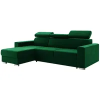 MEBLINI Schlafcouch mit Bettkasten - Ecksofa mit Schlaffunktion - Sofa mit Relaxfunktion und Kopfstützen - Couch L-Form - Eckcouch - Wohnlandschaft - Voss - 242x168x79cm Links - Grün Samt