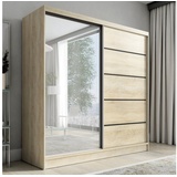 mebloland Schwebetürenschrank mit Spiegel 200 cm 2 Türen, Schwarz (Sonoma)