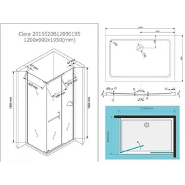 BuyLando.Shop Clara 120x90x195 cm Eckdusche Duschkabine Satiniert Seiteneinstieg & Duschtasse/Siphon