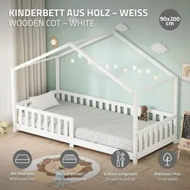 ML-Design Hausbett 90 x 200 cm Kiefer massiv weiß