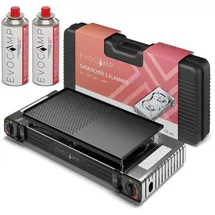 evocamp Gaskocher 2-flammig mit Grillaufsatz 45 cm schwarz