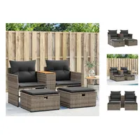 vidaXL Gartensofa 2-Sitzer mit Hockern Grau Poly Rattan