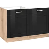 KOCHSTATION Spülenschrank »KS-Tinnum«, 120 cm breit, MDF-Fronten, Metallgriffe, inklusive Einbauspüle, schwarz