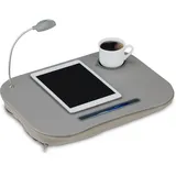 Relaxdays Laptopkissen, LED-Licht, tragbar, flacher Lapdesk, mit Getränkehalter, weiches kleines Schosstablett, grau