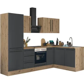 kochstation Winkelküche L-Form 270 x 165 cm schwarz