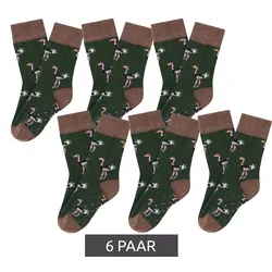 6 Paar Moustard Kinder Baumwoll-Socken mit Straußen Allover-Print gemusterte Stopper-Socken Baby-Socken 20S-OSTR-1224 Hellbraun/Grün/Rosa - 0-12 M