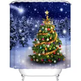 JOKITA Duschvorhang 180x180 Weihnachten Duschrollo Wasserabweisend Anti-Schimmel mit 12 Duschvorhangringen, 3D Bedrucktshower Shower Curtains, für Duschrollo für Badewanne Dusche