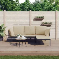 Ankonbej 3-tlg. Garten-Lounge-Set mit Kissen Beige Poly Rattan - Beige/Grau