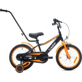 SUN BABY Tracker Bike Kinderfahrrad Jungen Fahrrad Stützräder Schubstange 16 Zoll neon orange - Orange/Schwarz