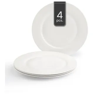 Home4You Speiseteller 4er Set, Weiß - Ø 26,5 cm - Bone China - 4er Set