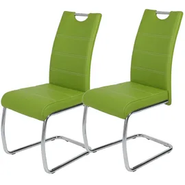 Hela Tische, 2er Set Schwingstuhl, Küchenstuhl Flora, Kunstleder Grün, Griffmulde, Metallgestell verchromt, 42x57x98 cm