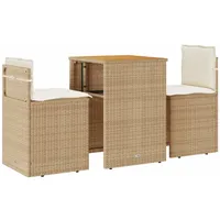 vidaXL 3-tlg. Bistro-Set mit Kissen Beige Poly Rattan