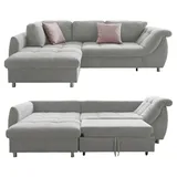 luma-home Ecksofa Schlafcouch L-Garnitur Bettkasten Ottomane links, Mikrofaser in Grau / 17002 - Grau