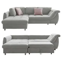 luma-home Ecksofa Schlafcouch L-Garnitur Bettkasten Ottomane links, Mikrofaser in Grau / 17002 - Grau
