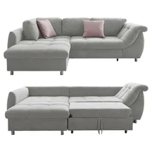 luma-home Ecksofa Schlafcouch L-Garnitur Bettkasten Ottomane links, Mikrofaser in Grau / 17002 - Grau
