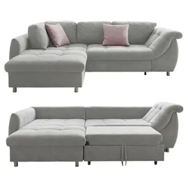 luma-home Ecksofa Schlafcouch L-Garnitur Bettkasten Ottomane links, Mikrofaser in Grau / 17002 - Grau