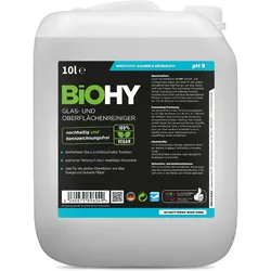 BiOHY Glas- und Oberflächenreiniger, Glasreiniger, Oberflächenreiniger, Fensterputzmittel 1 x 10 Liter Kanister