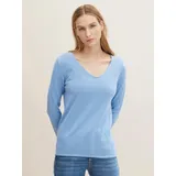 Tom Tailor Front Logo Coin Pullover Mit V-ausschnitt Sea Blue Melange M