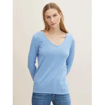 Tom Tailor Front Logo Coin Pullover Mit V-ausschnitt Sea Blue Melange M