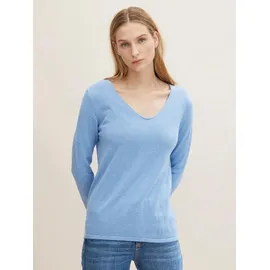 Tom Tailor Front Logo Coin Pullover Mit V-ausschnitt Sea Blue Melange M