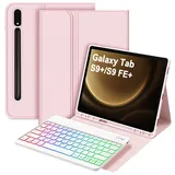 Bettdow für Samsung Galaxy Tab S10+/S10 Plus Tastatur Hülle, QWERTZ Layout Abnehmbarer Beleuchtete Tastatur mit Hülle für Tab S10+/S9+/S9 Plus/S9 FE+/S9 FE Plus 12.4 Zoll, Rosa