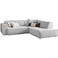 KAWOLA Ecksofa, Hellgrau, Echtholz, 3-Sitzer, Füllung: Kaltschaum, Ottomane rechts,
