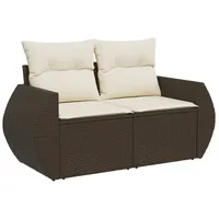 vidaXL Gartensofa mit Kissen 2-Sitzer Braun Poly Rattan