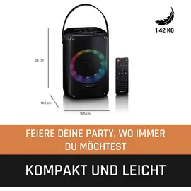 Lenco BTC-060BK - Karaoke-Set mit Bluetooth®, wiederaufladbarem Akku, drahtlosem Karaoke-Mikrofon und Disco-LED-Beleuchtung