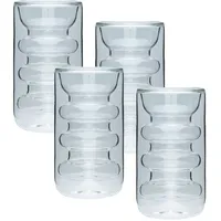 Intirilife 4x Doppelwandiges Thermo Glas - Rillen Style -