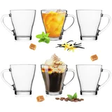 PLATINUX Cappuccino Gläser mit Griff Set 6-Teilig 320ml (max. 420ml) aus Glas Latte Macchiato Teeglas