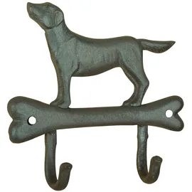 Esschert Design Garderobenhaken Hund auf Knochen Braun