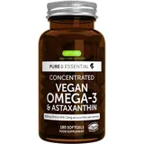 Omega 3 vegan,180 Kapseln, 1344mg Algenöl pro Tag mit 600 mg DHA & EPA, Omega 3 Algenöl hochdosiert mit 1mg Astaxanthin, 1 Monat Vorrat, von Igennus