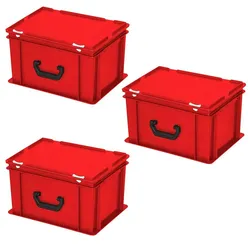 BRB 3x Kunststoffkoffer im Euroformat, LxBxH 400x300x230 mm, rot
