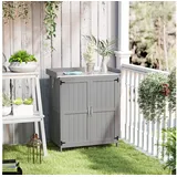 Outsunny Gerätehaus wetterfest, mit Klappdach, Ablagen, Arbeitsfläche, BxT: 74x43 cm, (Gartenschrank aus Holz, 1 St., Geräteschuppen), für Garten, Terrasse, Grau grau