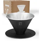 LAMBDA COFFEE® Kaffeefilter 'Sierra' Schwarz I Pour Over Kaffeebereiter klein I Größe: V01 I Kaffeefilter Wiederverwendbar Edelstahl I Kaffee Camping I Für Filter Kaffee I inkl. Karabiner