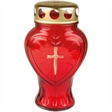 HS Candle Grablicht Glas in Herzform Rot Grabkerze mit ca. 30h Brenndauer