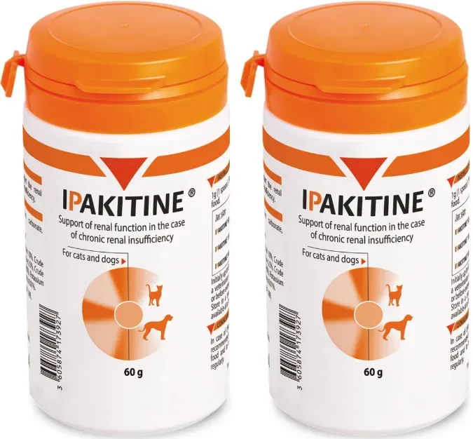VETOQUINOL Ipakitin 2x60g für Katzen und Hunde zur Verbesserung der Nierenfunktion